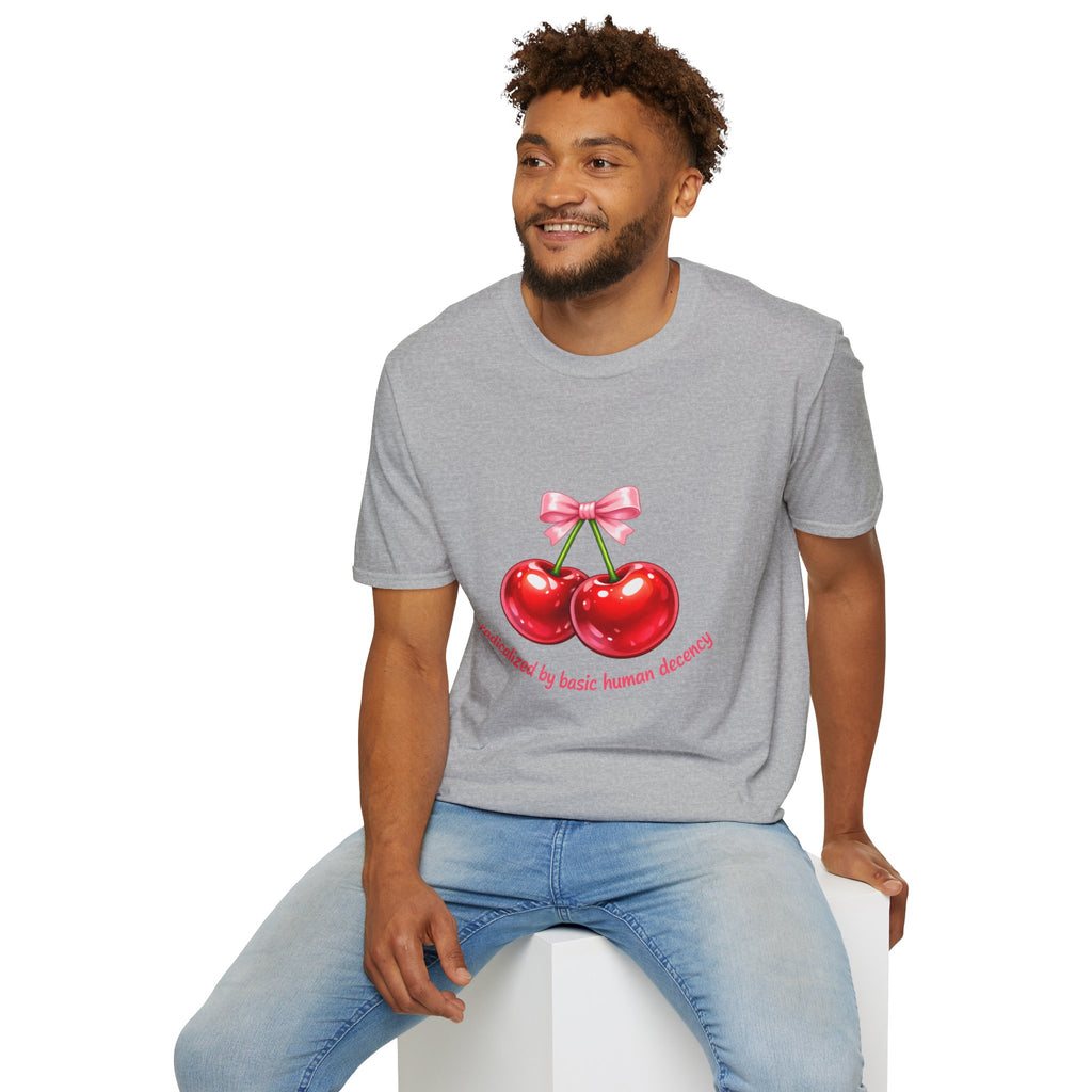 Radicalized by Basic Human Decency Bow & Cherry Tee