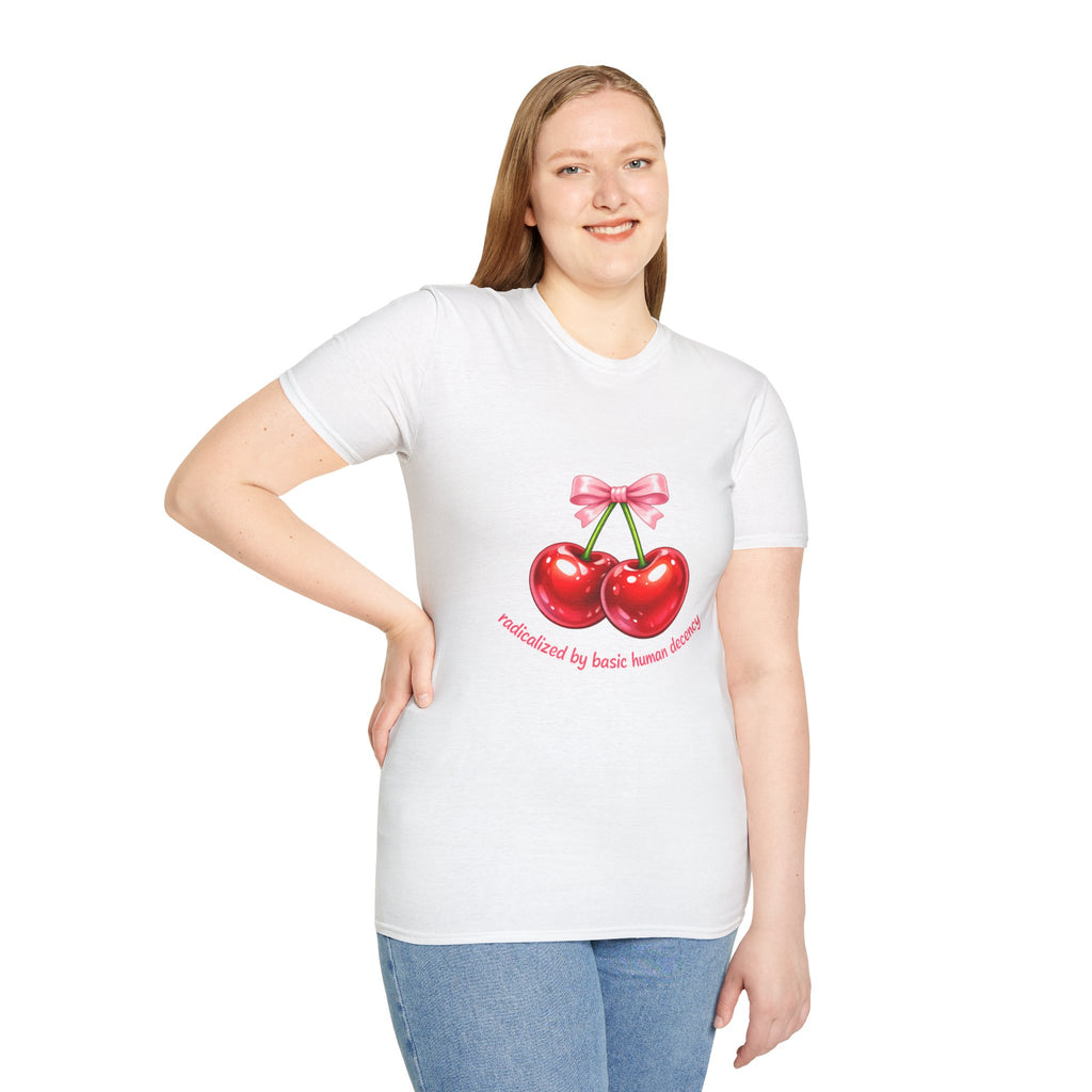 Radicalized by Basic Human Decency Bow & Cherry Tee