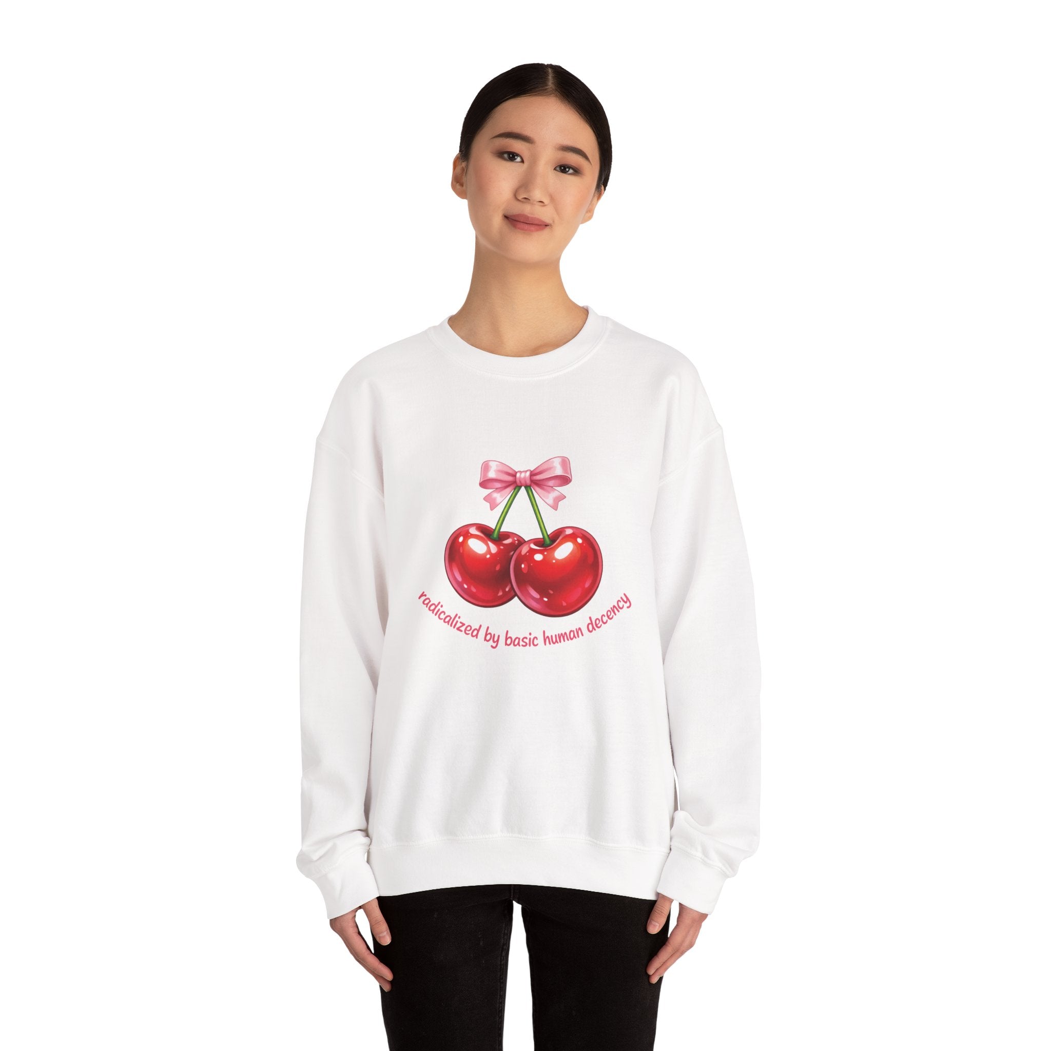 Radicalized by Basic Human Decency Cherry & Bow Sweatshirt