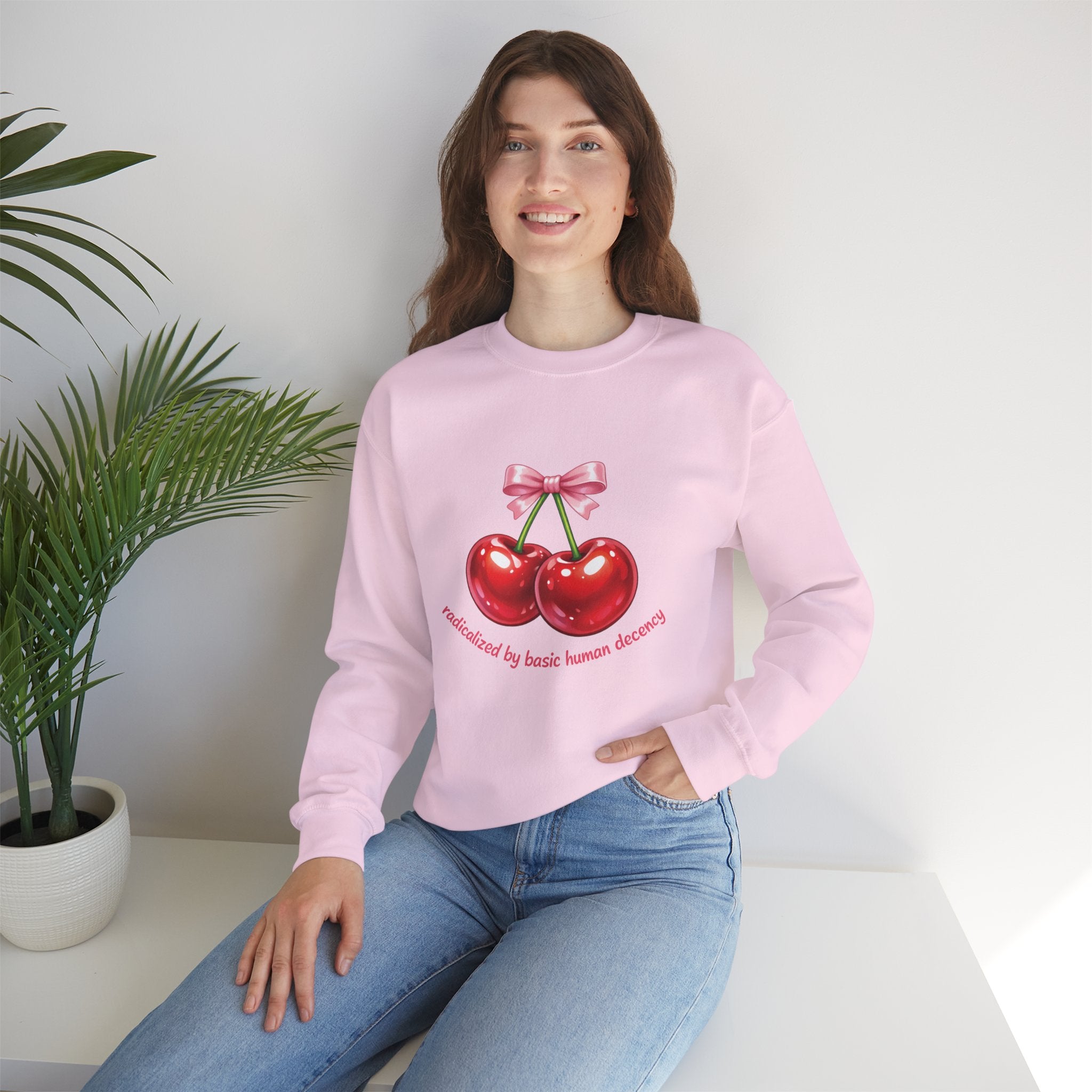 Radicalized by Basic Human Decency Cherry & Bow Sweatshirt