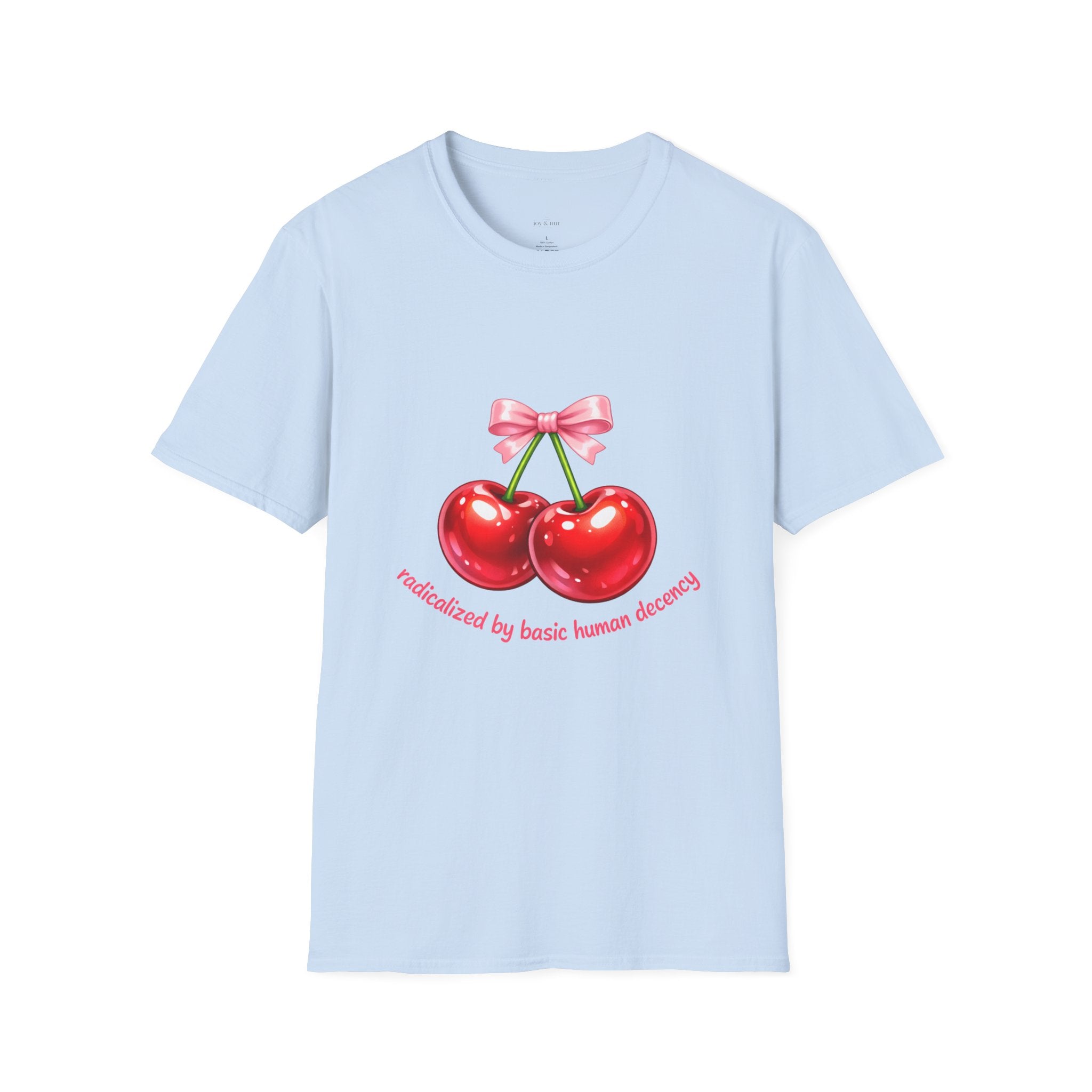 Radicalized by Basic Human Decency Bow & Cherry Tee