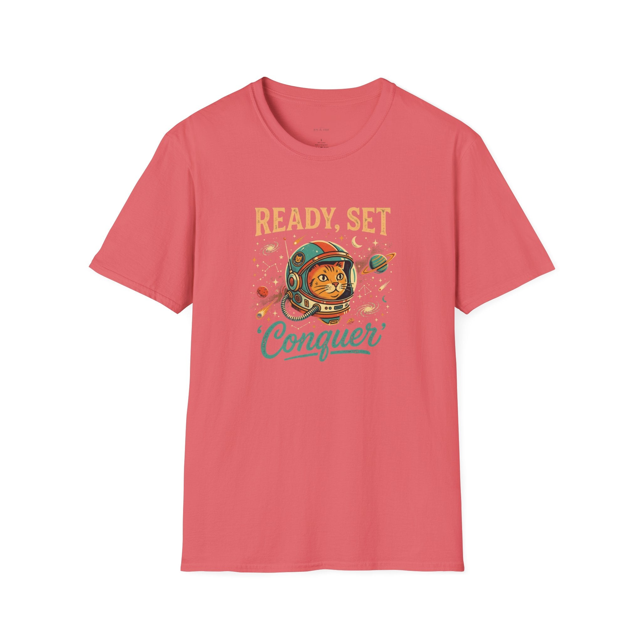Ready, Set, Conquer Astronaut Cat Graphic Tee