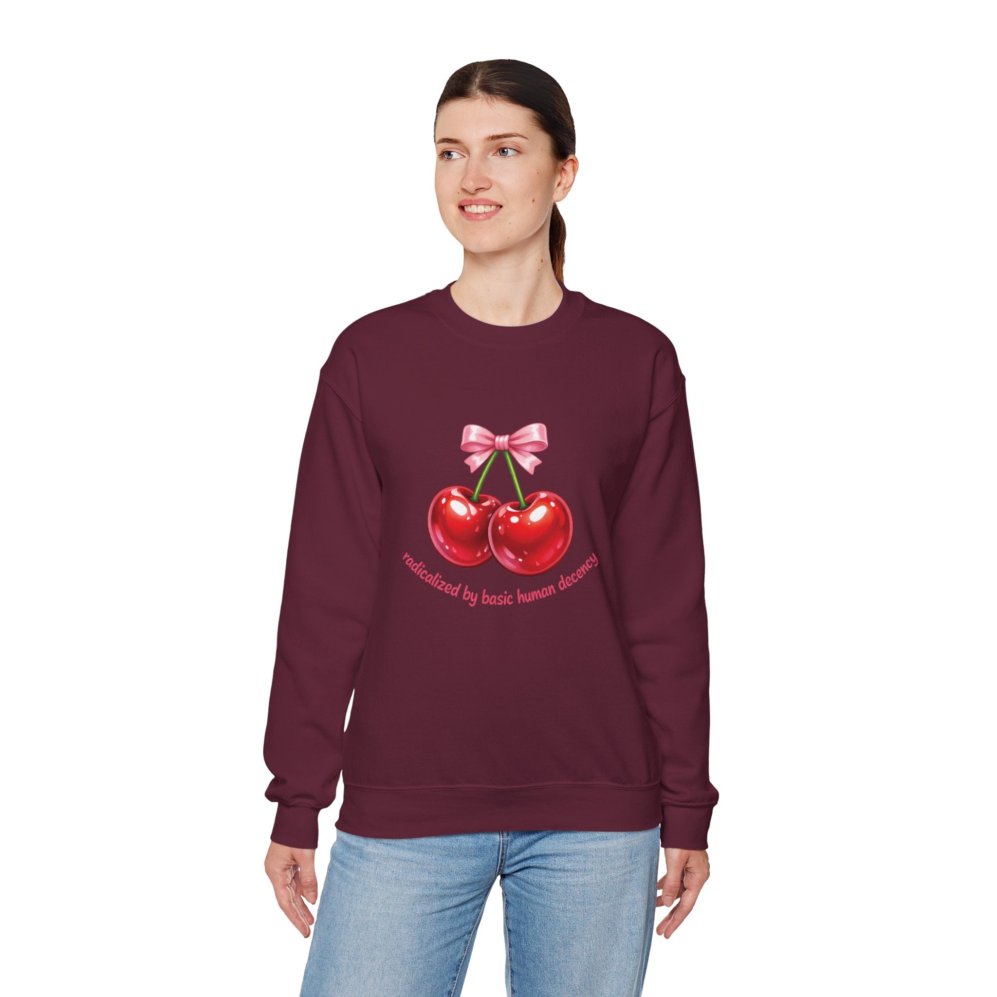 Radicalized by Basic Human Decency Cherry & Bow Sweatshirt