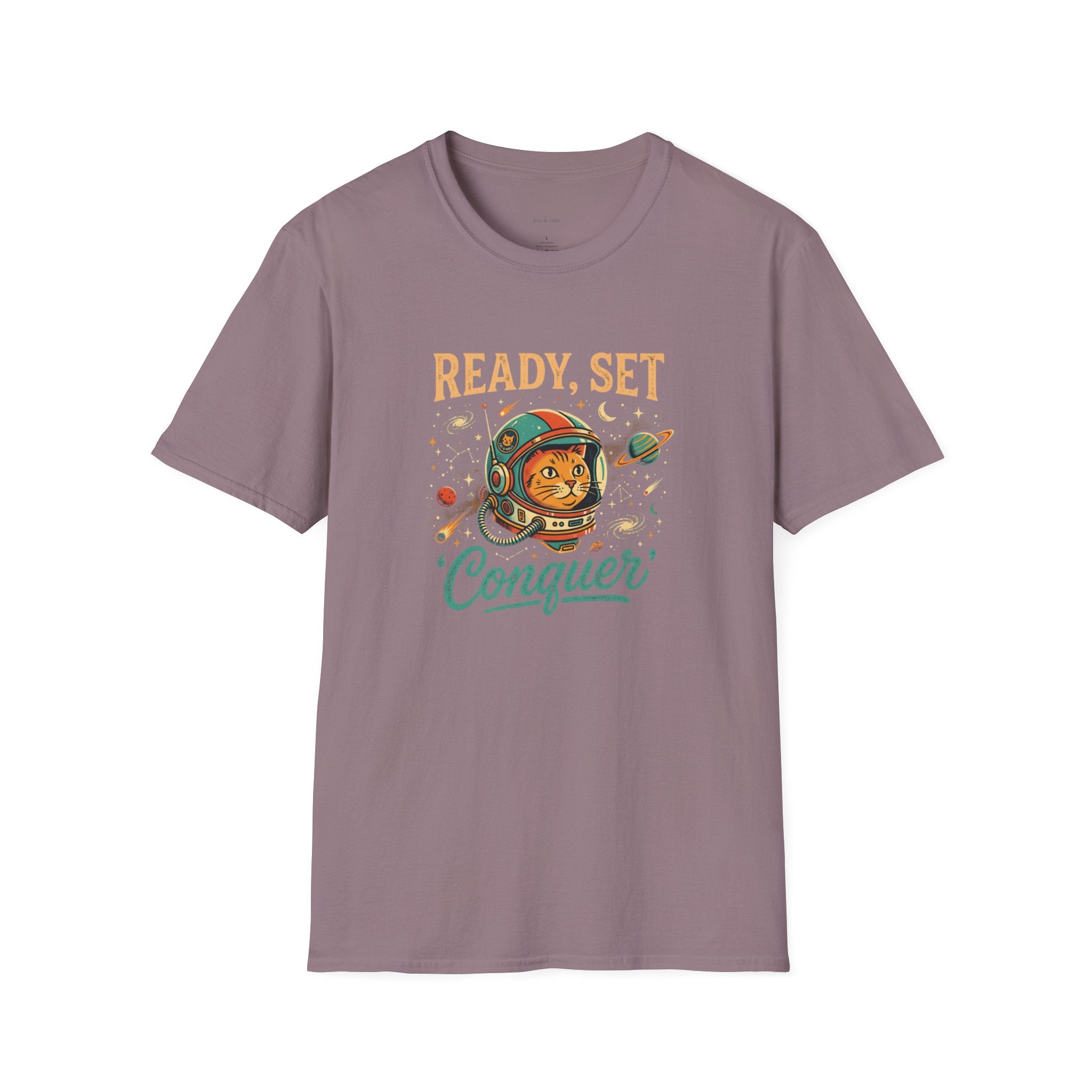 Ready, Set, Conquer Astronaut Cat Graphic Tee