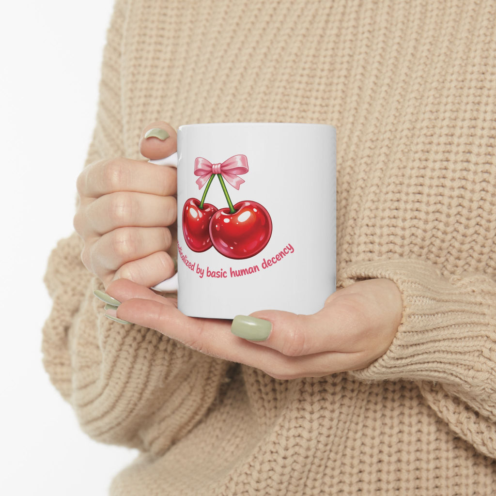 Radicalized by Basic Human Decency Cherry & Bow - Ceramic Mug, (11oz, 15oz)