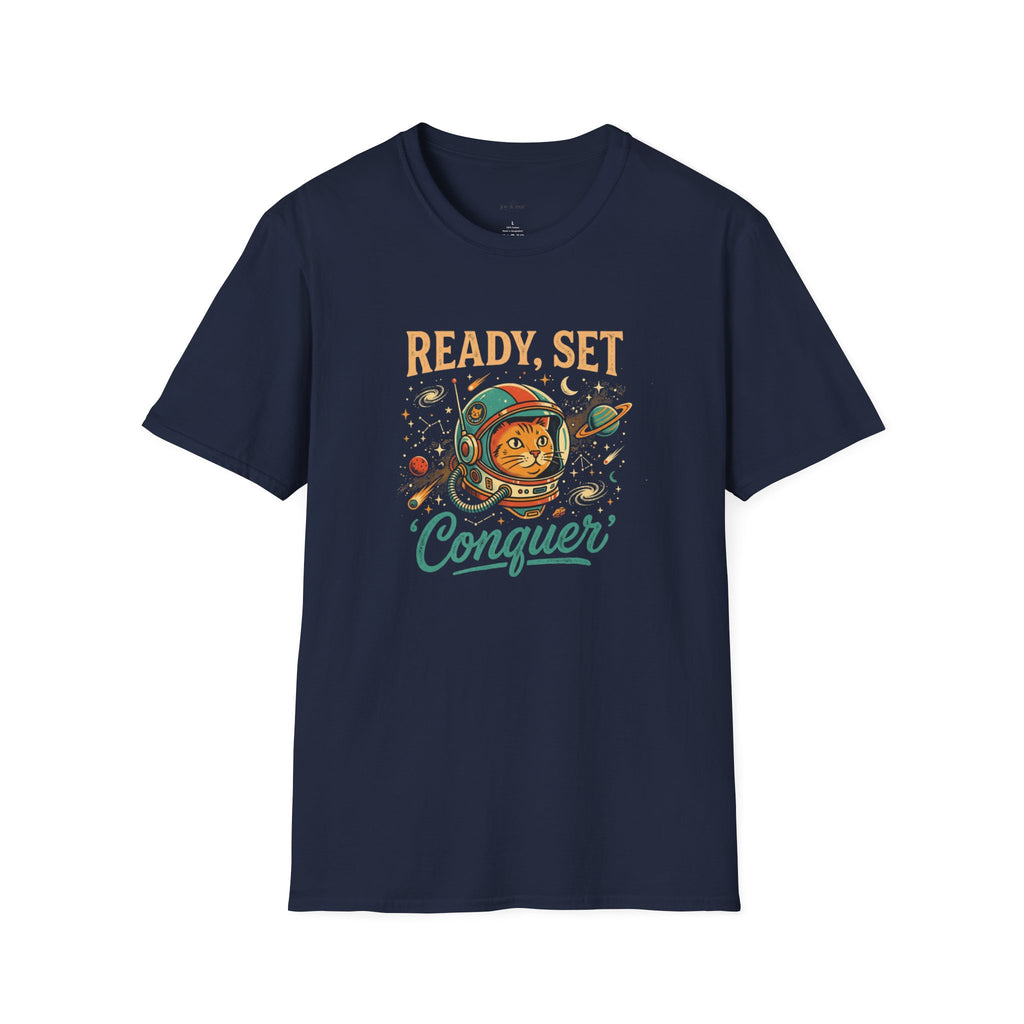 Ready, Set, Conquer Astronaut Cat Graphic Tee