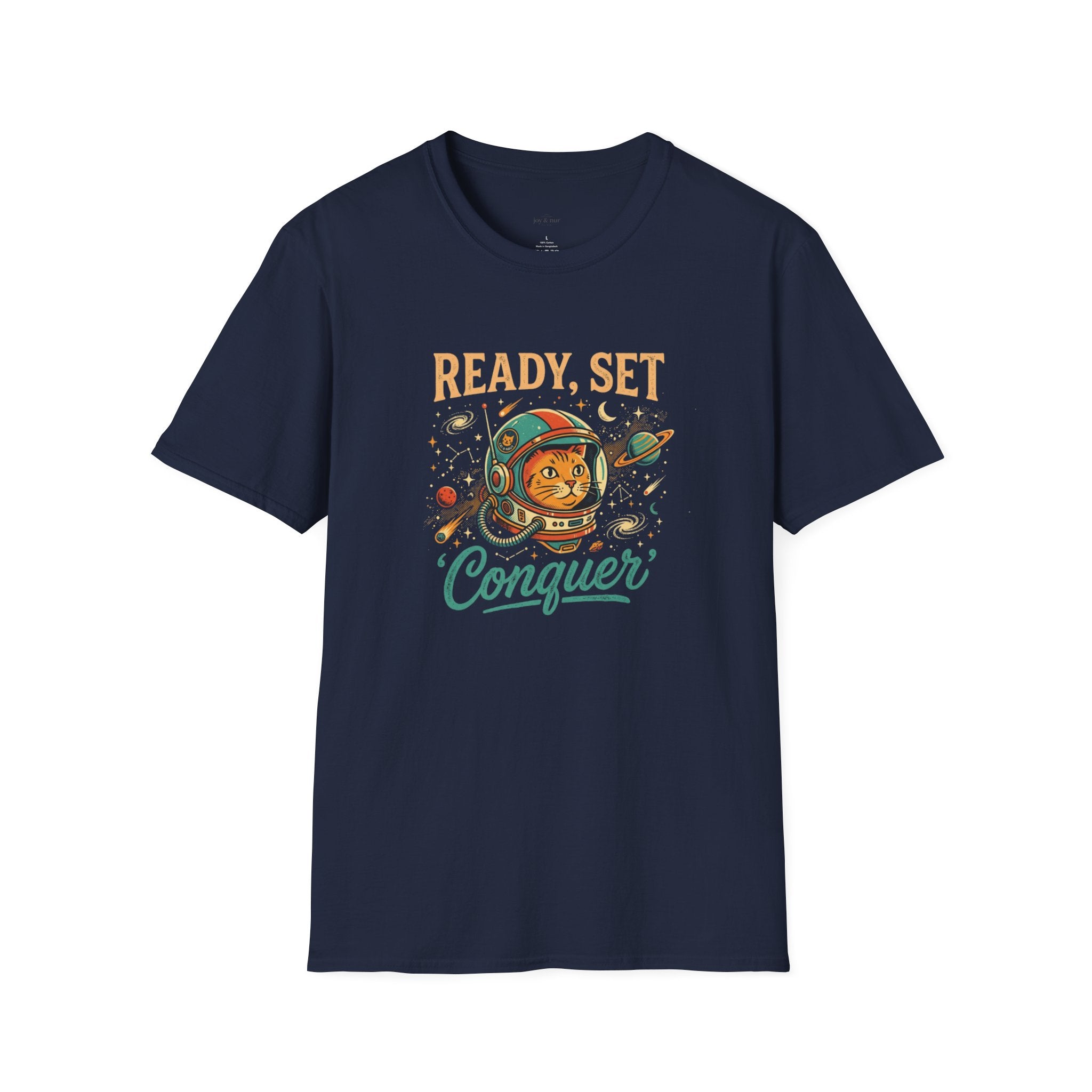 Ready, Set, Conquer Astronaut Cat Graphic Tee