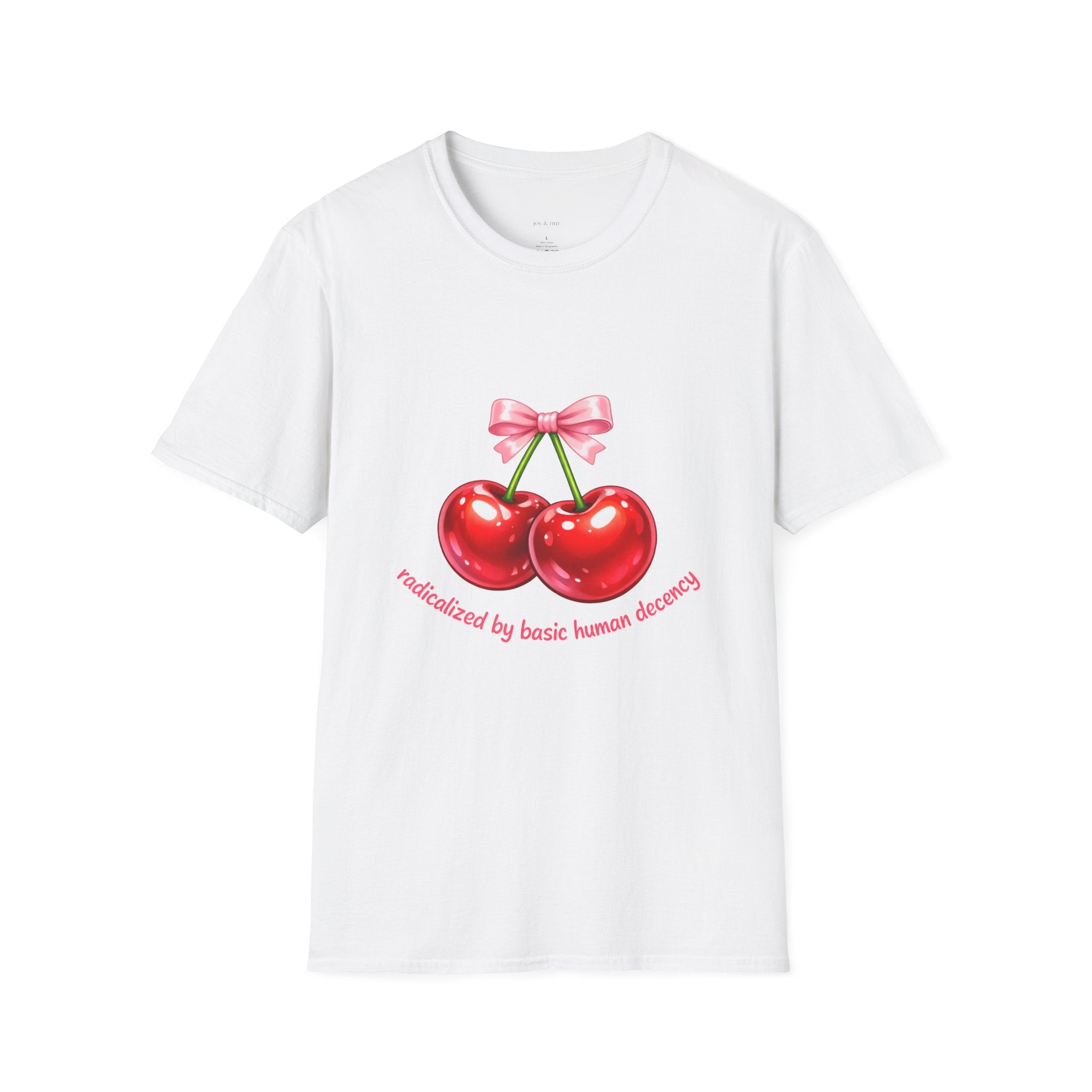 Radicalized by Basic Human Decency Bow & Cherry Tee