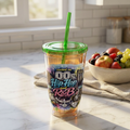 Raised on 00s Hip Hop and R&B Sunsplash Tumbler with Straw, 16oz