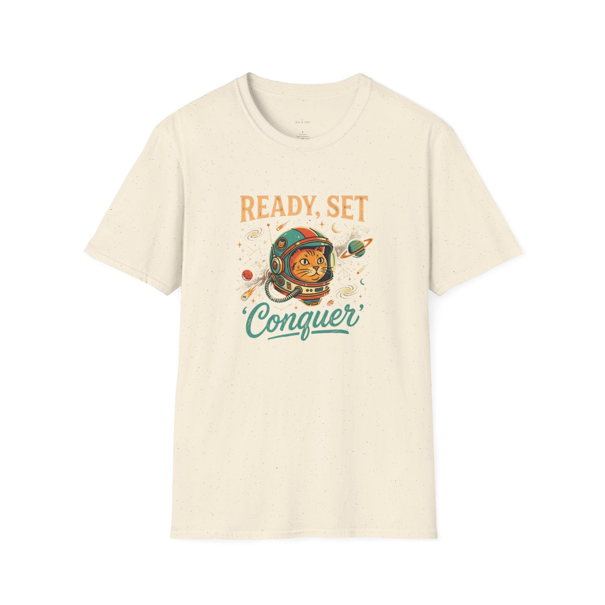Ready, Set, Conquer Astronaut Cat Graphic Tee