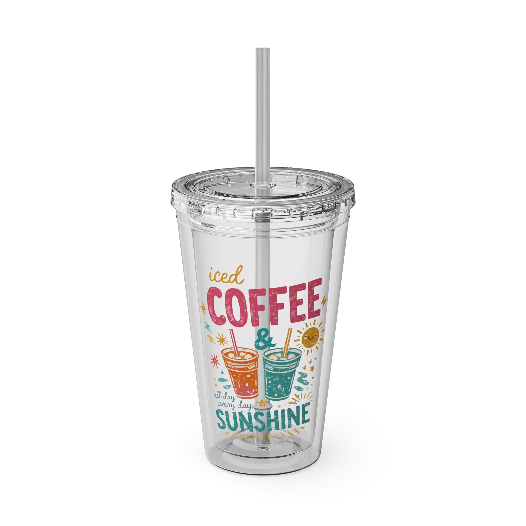 Iced Coffee & Sunshine - Tumbler with Straw, 16oz