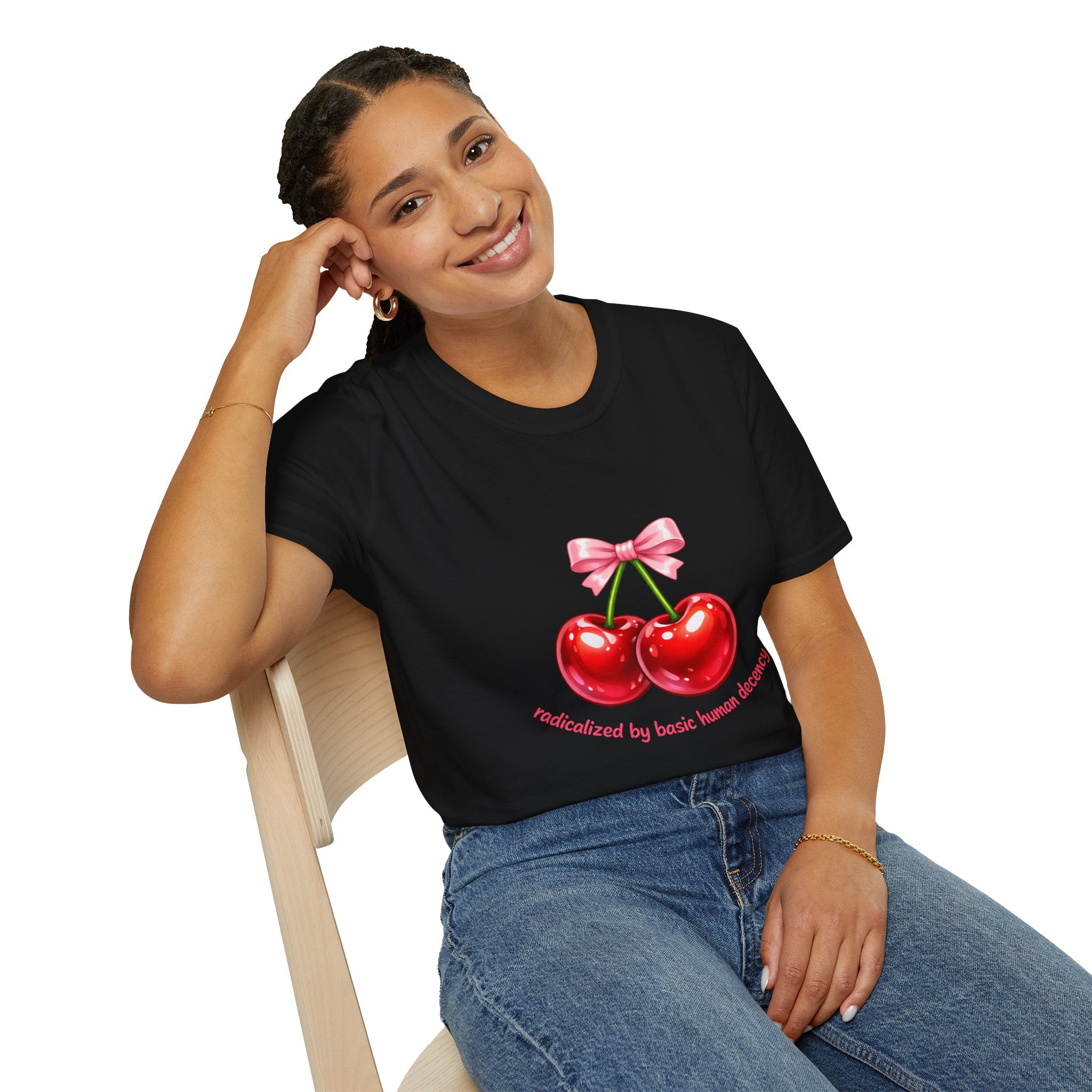 Radicalized by Basic Human Decency Bow & Cherry Tee
