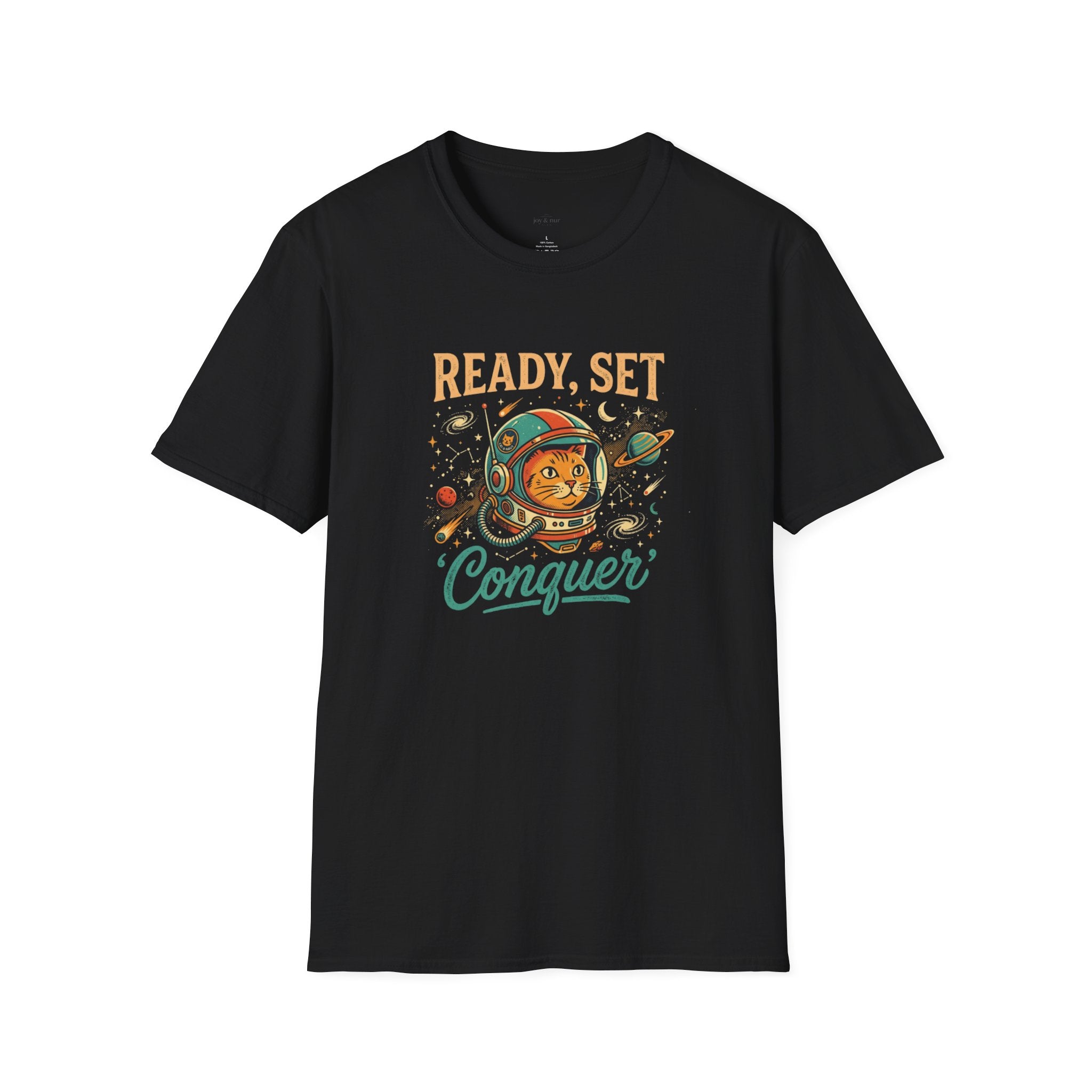 Ready, Set, Conquer Astronaut Cat Graphic Tee