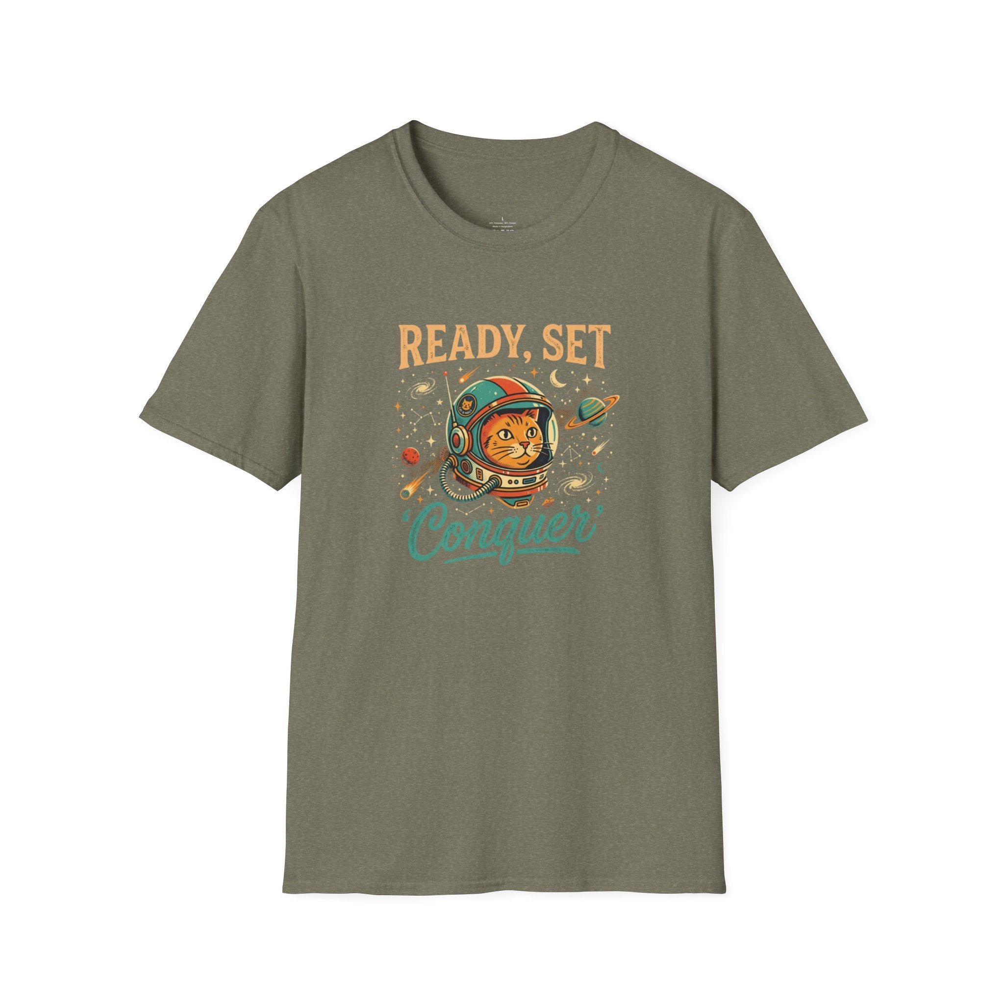Ready, Set, Conquer Astronaut Cat Graphic Tee