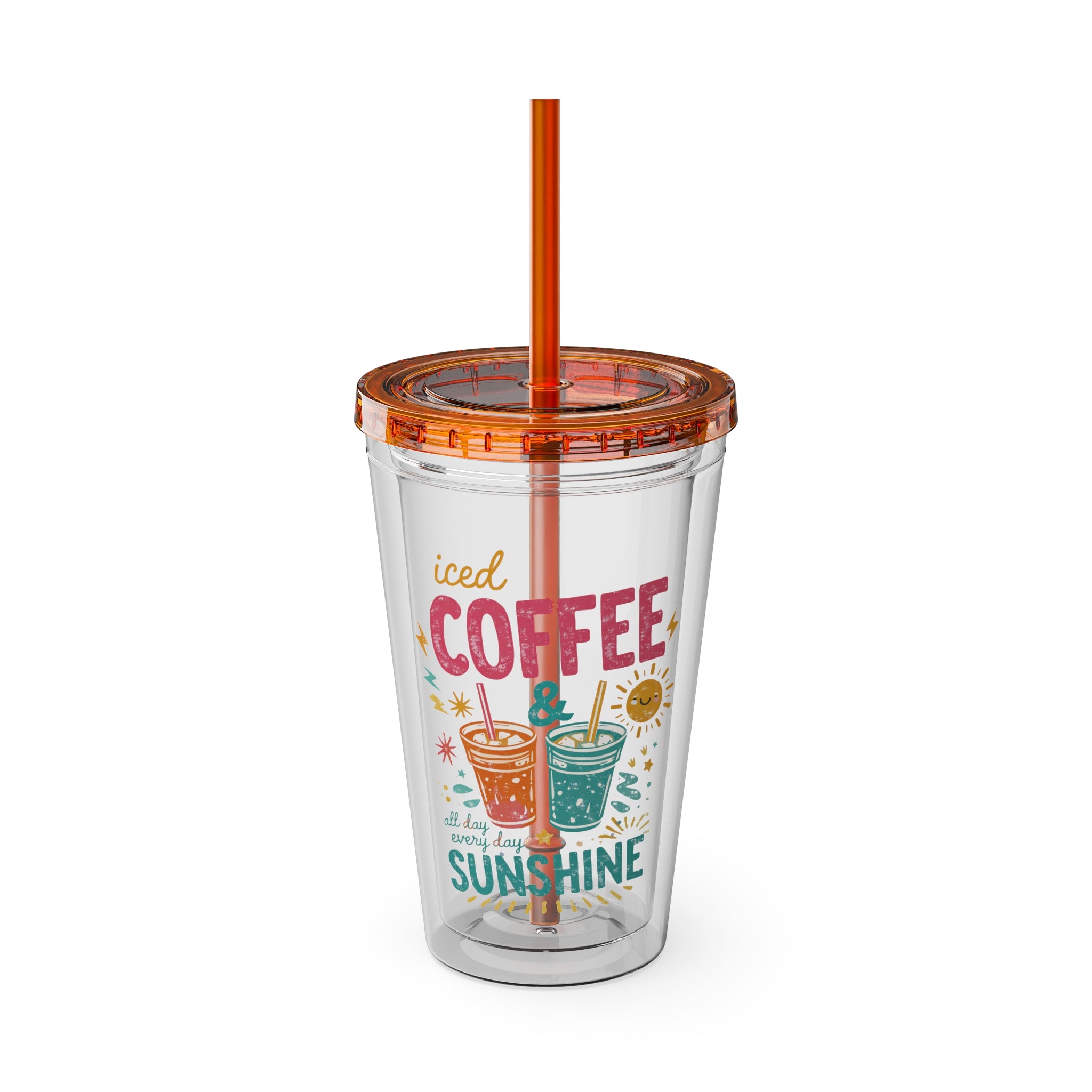 Iced Coffee & Sunshine - Tumbler with Straw, 16oz