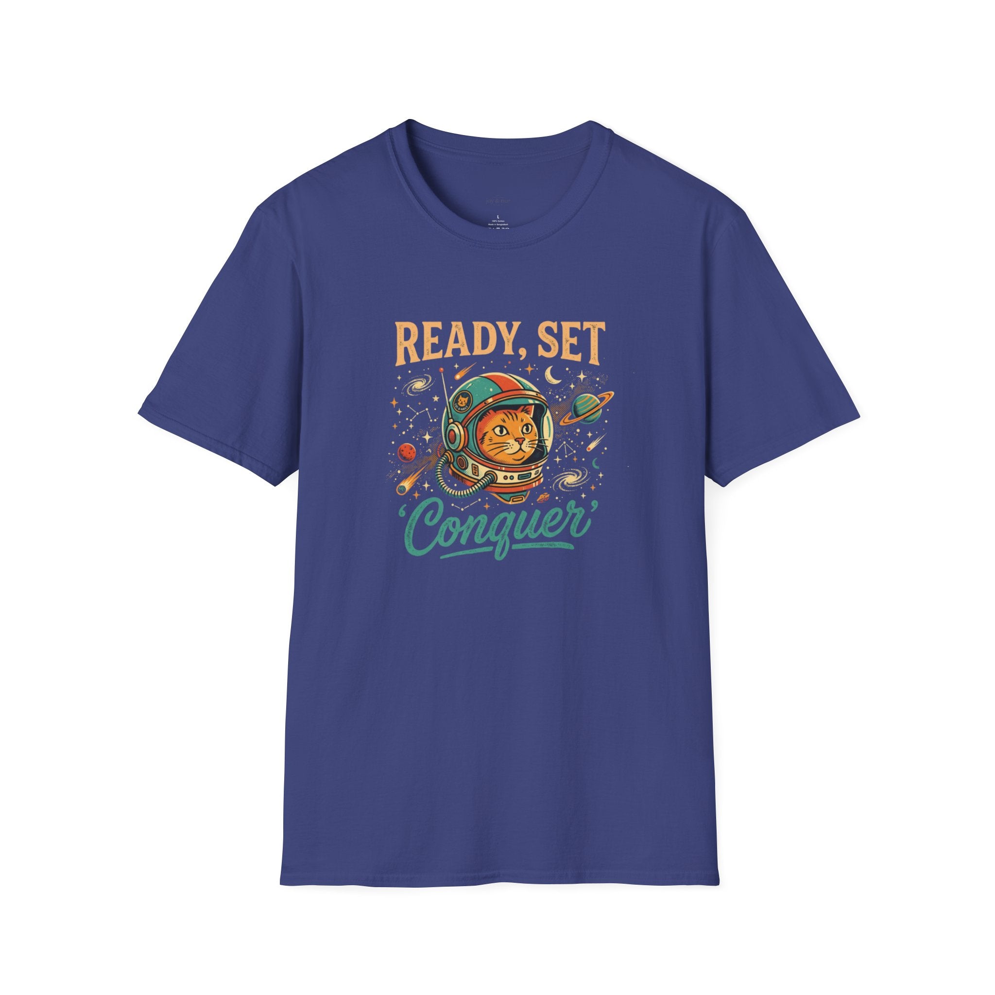 Ready, Set, Conquer Astronaut Cat Graphic Tee