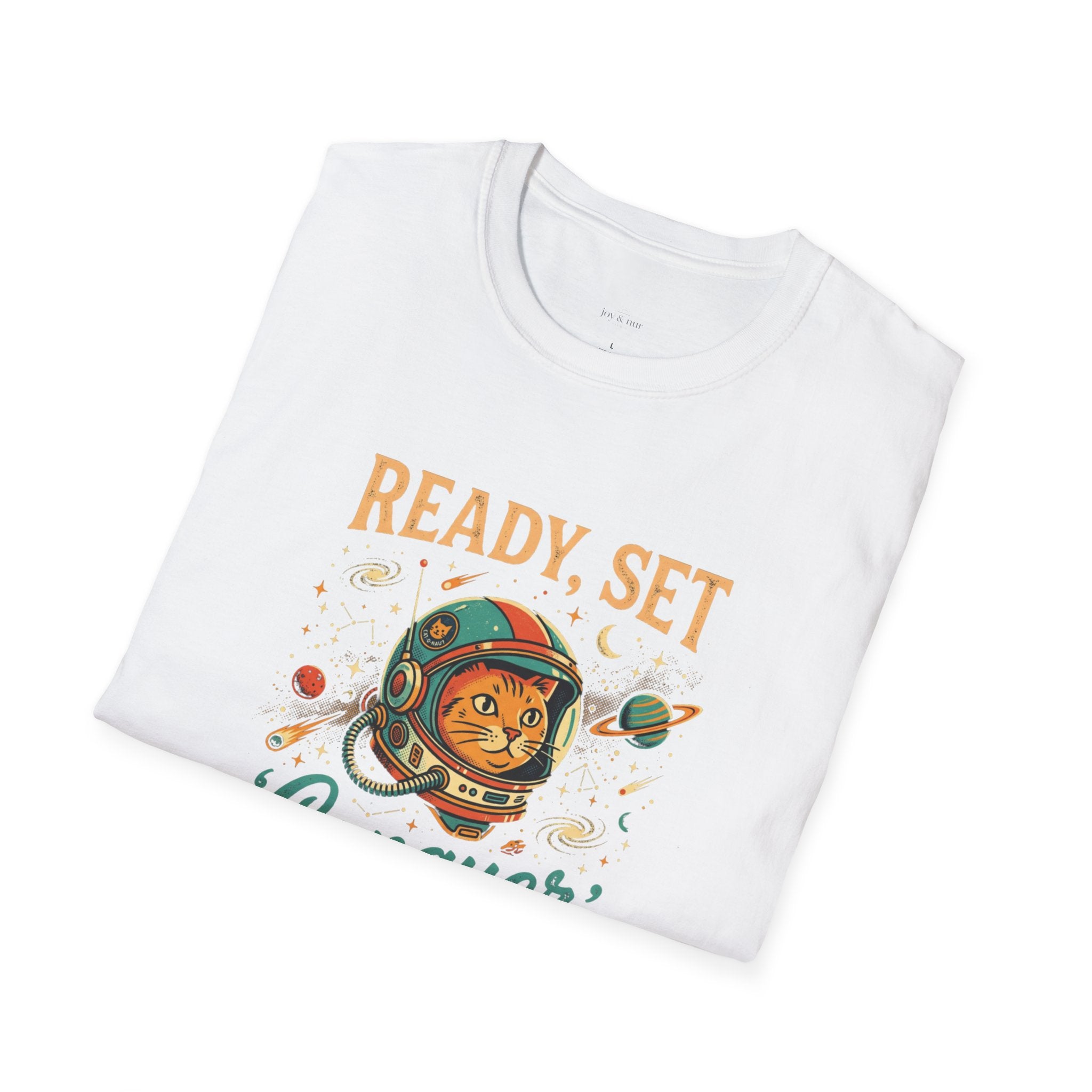 Ready, Set, Conquer Astronaut Cat Graphic Tee