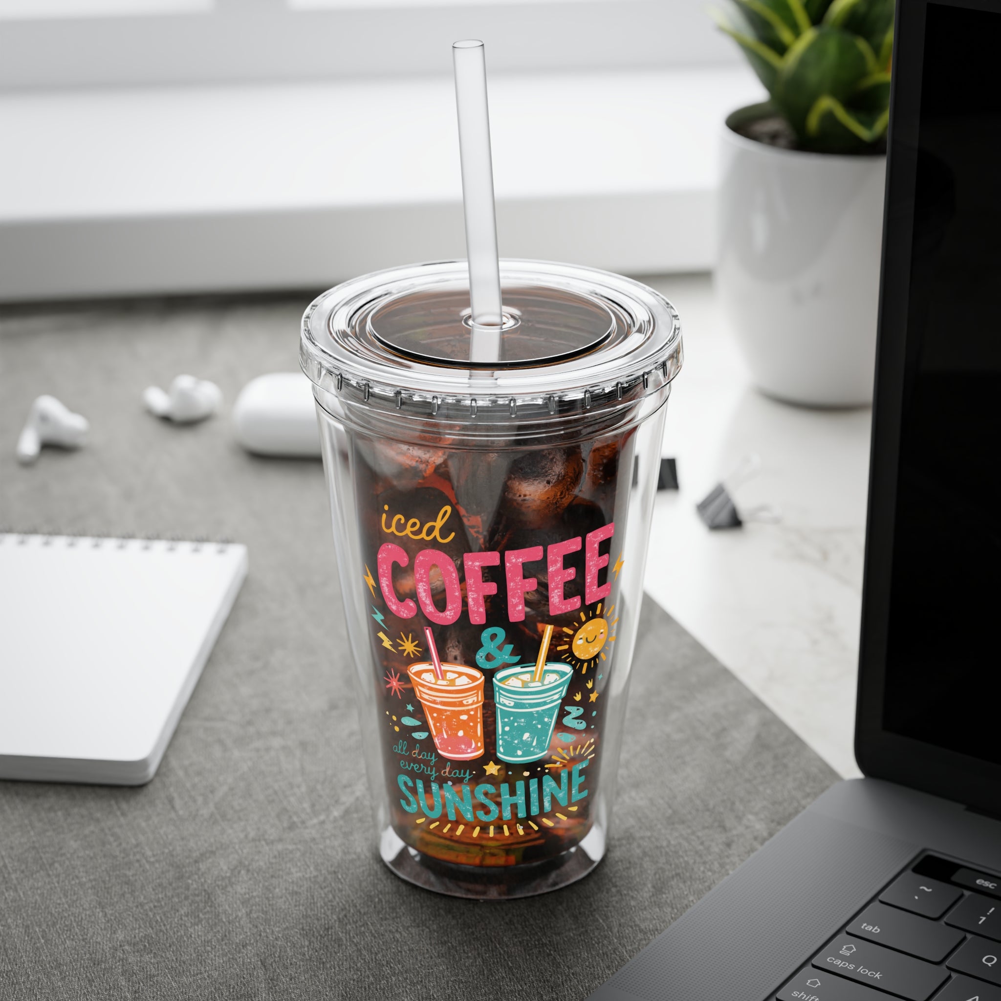 Iced Coffee & Sunshine - Tumbler with Straw, 16oz