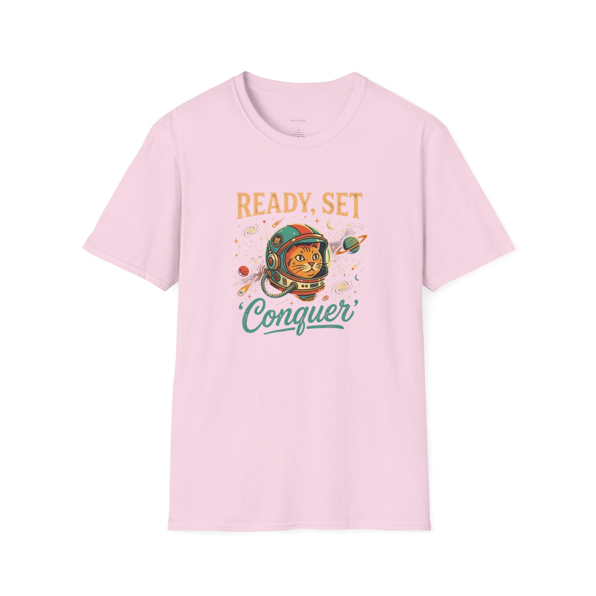 Ready, Set, Conquer Astronaut Cat Graphic Tee