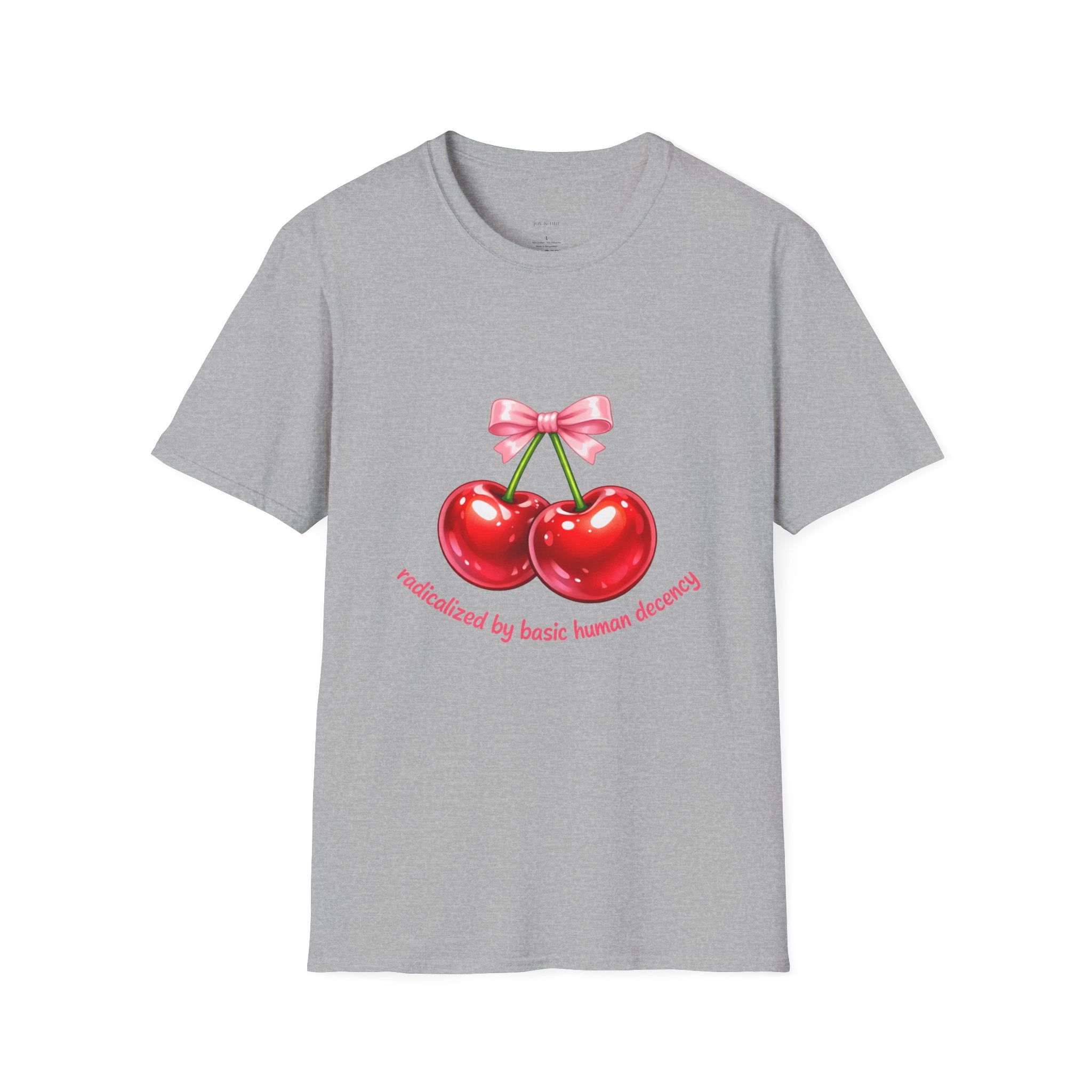 Radicalized by Basic Human Decency Bow & Cherry Tee